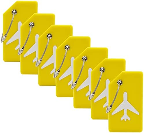 7 Pack Silicone Luggage Tag Baggage Handbag Travel Suitcase Tags with Name ID Card Perfect to Quickly Spot Luggage Suitcase (Yellow）