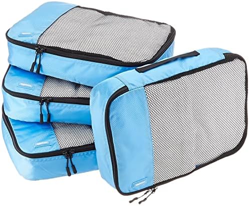 Amazon Basics 4 Piece Packing Travel Organizer Cubes Set - Medium, Sky Blue