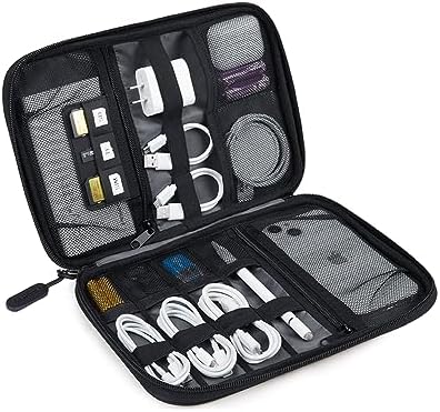 BAGSMART Electronics Organizer Travel Case, Small Cable Organizer Bag for Travel Essentials, Travel Tech Organizer as Travel Accessories, Cord Organizer for Phone, Power Bank, SD Card, Black