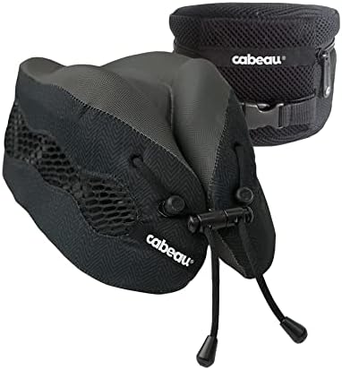 Cabeau Evolution Cool Travel Neck Pillow Cooling Airflow Vents, Memory Foam Neck Support, and Adjustable Clasp - Comfort On-The-Go with Carrying Case - Airplane, Train, Car, and Gaming (Black)
