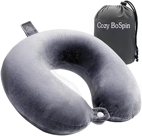Cozy BoSpin Memory Foam Travel Pillow- Portable Neck Support Pillow on Flights, Car, and at Home, Comfortable Airplane Travel Pillow,Lightweight Quick Pack for Camping (Gray)