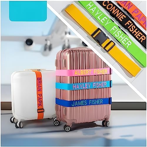 Customized Embroidered Luggage Strap - Personalized Name, Monogrammed Suitcase Belt for Secure Travel, Easy Baggage Identification Unique Gift for Frequent Flyers and Travel Enthusiasts (Black)