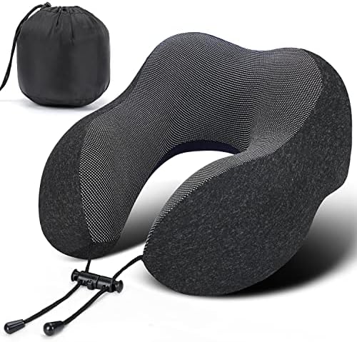 DEPAJA Neck Pillow for Travel, 100% Pure Memory Foam Soft Pillow for Airplane Sleeping U Shaped Pillow for Head, Chin Support, Rest Pillow for Flights, Office, Car & Home Recliner (Black)