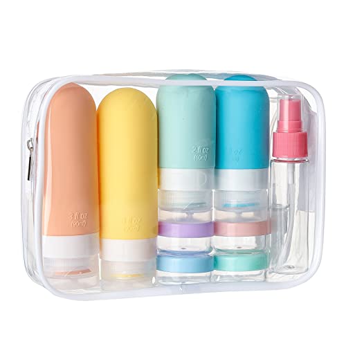 Depoza 16 Pack Travel Bottles Set - TSA Approved Leak Proof Silicone Squeezable Containers for Toiletries, Conditioner, Shampoo, Lotion & Body Wash Accessories (16 pcs/White Pack)