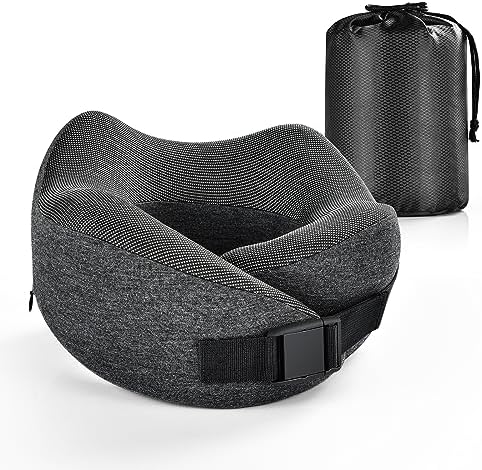 ELUTENG Travel Pillow Memory Foam Neck Pillow Adjustable Clasp U Shaped Pillow Ergonomic Neck Support Pillow for Sleep Rest, Airplane, Car, Family and Travel Use28X26X16CM