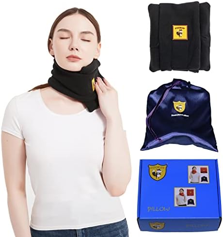 FOXSEON Travel Pillow, Airplane Neck Pillow Instead of Neck Scarf, Support Office nap Pillow, Easy to Clean and Carry, Gift Pack (Medium Black)