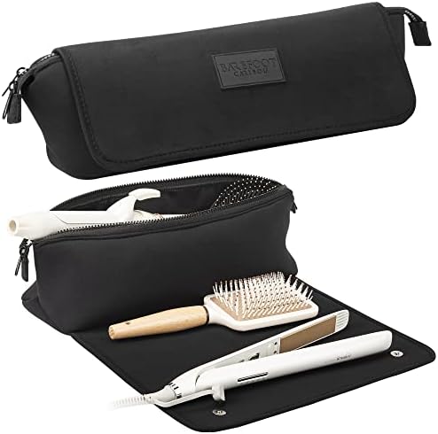 Hair Tools Travel Bag and Heat Resistant Mat for Flat Irons, Straighteners, Curling Iron, and Haircare Accessories, 2-in-1 design, with Interior Pockets, Portable Organizer, Neoprene (Black)