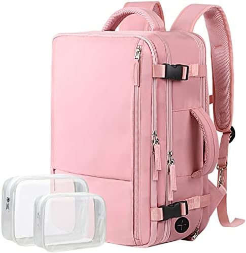 Hanples Extra Large Travel Backpack for Women as Person Item Flight Approved, 40L Carry On Backpack, 17 Inch Laptop Waterproof Hiking Casual Bag Backpack(Pink)