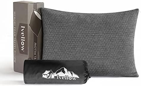 Ivellow Compact Firm Supportive Compressible Pillow, Shredded Memory Foam for Travel, Sleeping, Camping, Adults Kids Outdoor Backpacking Hiking Essential Gear