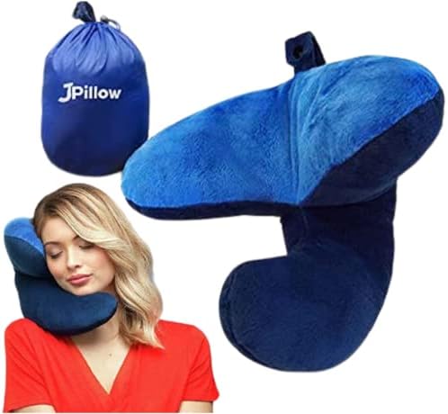 J-Pillow Travel Pillow - British Invention of The Year Winner - Chin Supporting Travel Pillows for Sleeping Airplane - Flight Pillow Supports Your Head, Neck & Chin (Blue)