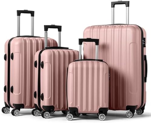 Karl home 4 Piece Luggage Sets, Travel Suitcase, Large Capacity Lightweight Luggage Sets with TSA Lock & Spinner Wheels, for Business, Travel, School Starts (16"/20"/24"/28"), Rose Gold