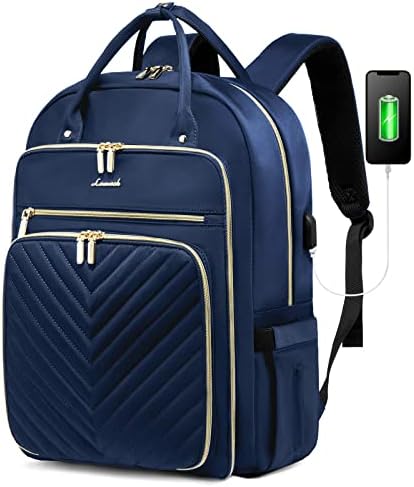 LOVEVOOK 15.6 Inch Laptop Backpack for Women,Fashion Work Travel Backpack,Waterproof Day Pack Purse for Teacher Nurse, Navy Blue.