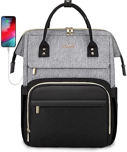 LOVEVOOK Laptop Backpack for Women Fashion Business Computer Backpacks Travel Bags Purse Doctor Nurse Work Backpack with USB Port, Fits 15.6-Inch Laptop Grey Black