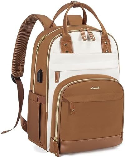 LOVEVOOK Laptop Backpack for Women, Fits 15.6 Inch Laptop Bag, Fashion Travel Work Anti-theft Bag, Business Computer Waterproof Backpack Purse, University Backpacks, Beige-Yellow-Brown
