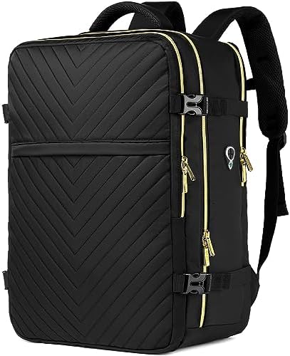 Large Carry On Travel Backpack - Flight Approved Waterproof Anti-Theft Luggage Daypack for Women Men Fit 17 Inch Laptop Business Weekender Overnight Backpack College Bag Personal Item Size Black