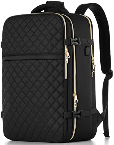 MOMUVO Large Travel Backpack Women, Flight Approved Carry On Backpack, Water Resistant Anti-Theft Casual Daypack School Bag Fit 17 Inch Laptop with USB Charging Port, Black