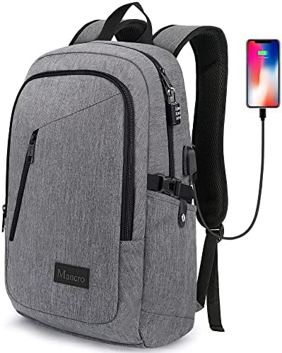 Mancro Laptop Backpack for Travel, Anti-theft Laptop Backpack for Men Business Backpack Work Daypack with USB Charging Port, Grey