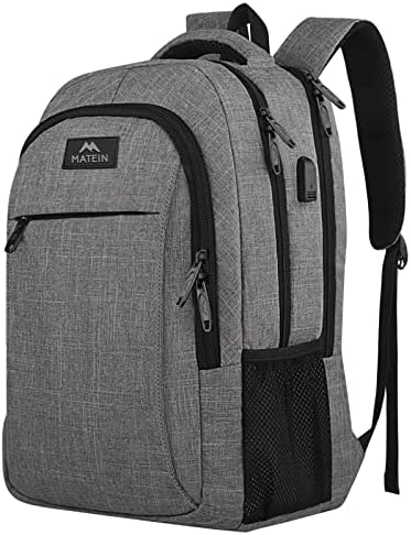 Matein Travel Laptop Backpack, Business Anti Theft Slim Durable, with USB Charging Port, Water Resistant College School Computer Bag Gifts for Men & Women Fits 15.6 Inch Notebook, Grey