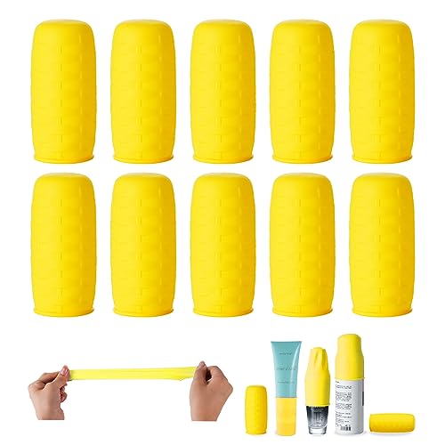 NELSHP 10Pack Travel Bottle Covers for Toiletries,Silicone Sleeves for Travel Size Container,Stretching Travel Toiletries Accessories for Shampoo Lotion Conditioner (Yellow)