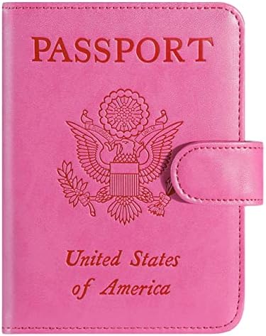 Passport Holder Cover Wallet RFID Blocking Leather Card Case Travel Accessories for Women Men (Pink)