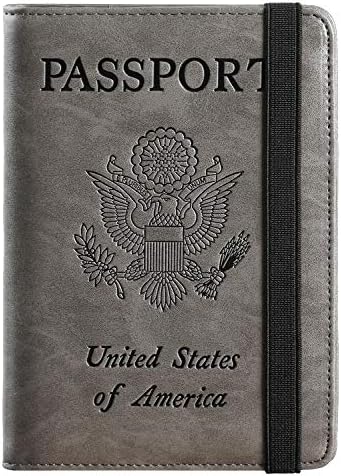 Passport Holder Cover Wallet Travel Essentials RFID Blocking Leather Card Case International Travel Must Haves Travel Accessories for Women Men(101#Coffee Grey)