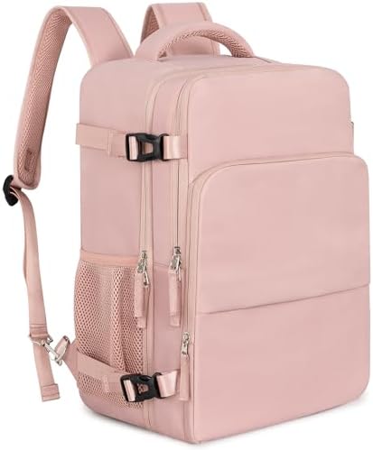 Snoffic Travel Laptop Backpack, Peraonal Item Backpack Women Airline Approved Carry-ons, Waterproof College Backpack, Business Work Hiking Casual Bag, Fits 16" Laptop, Pink