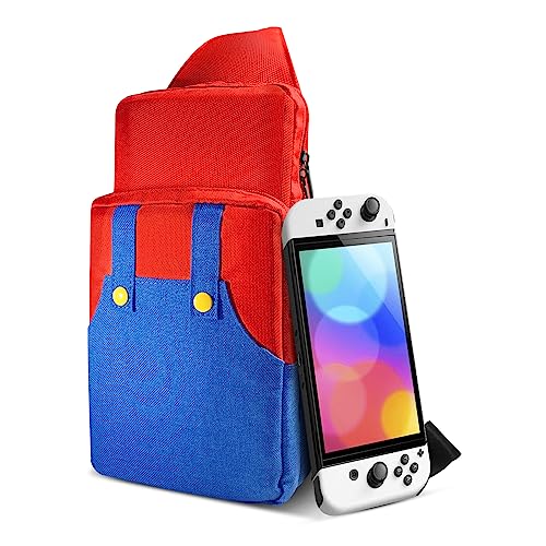 THRCIFLO Portable Crossbody Travel Bag for Nintendo Switch/Switch Lite/Switch OLED,Cute Shoulder Bag Backpack for Super Mario, Durable Carrying Sling Bag for Game Accessories Storage