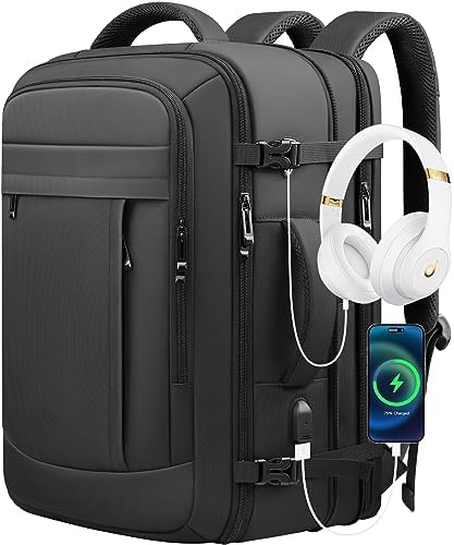 Travel Backpack, Extra Large Backpack, Carry On Backpack, 40L Expandable Airline Approved Water Resistant Business Luggage Suitcase Daypack Bag Fits 17 Inch Laptops, Travel Gifts for Men Women, Black