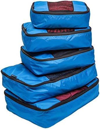 TravelWise Luggage Packing Organization Cubes 5 Pack, Blue, 2 Small, 2 Medium, 1 Large