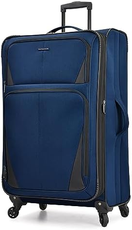 U.S. Traveler Aviron Bay Expandable Softside Luggage with Spinner Wheels, Navy, 30-Inch