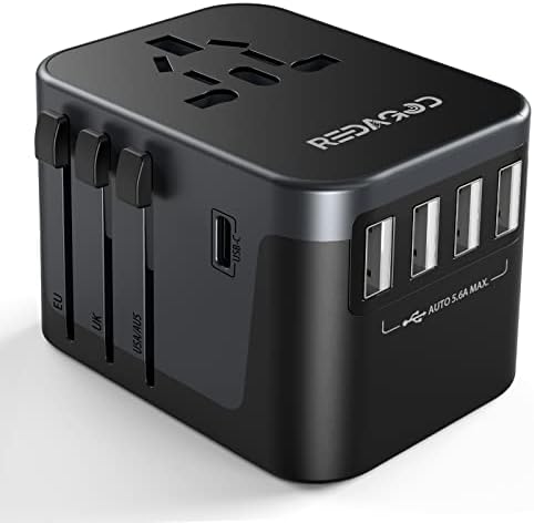 Universal Travel Adapter, Redagod International Adaptor 4 USB A 1 USB C Ports, AC Power Plug Adapter All-in-one Travel Charger Outlet Converter for Europe UK AUS Asia Japan Covers 200+Countries