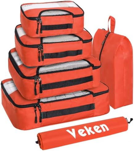 Veken 6 Set Packing Cubes for Suitcases, Travel Organizer Bags for Carry on Luggage, Suitcase Organizer Bags Set for Travel Essentials Travel Accessories in 4 Sizes(Extra Large, Large, Medium, Small)