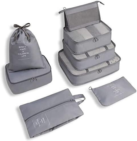WOOMADA 8 Set Packing Cubes for Suitcases Travel Essentials Luggage Organizer for Travel Accessories Shoe Bag Tioletry Bag Laundry Bag(grey)