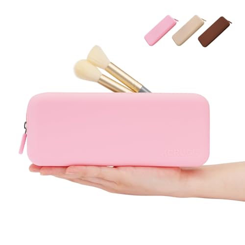 XCRUCC Makeup brush holder travel,Silicone makeup bag,Large Makeup brush bag,BPA free Travel accessories-pink