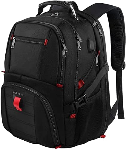 YOREPEK Travel Backpack, Extra Large 50L Laptop Backpacks for Men Women, Water Resistant College Student Bookbag Airline Approved Business Work Bag with USB Charging Port Fits 17 Inch Computer, Black