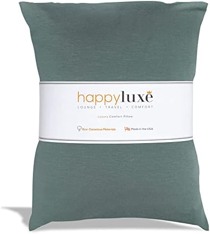 happyluxe Small Pillow for Travel, Airplane Pillow for Men and Women, Neck Pillow Airplane, Machine Washable, 17" x 13", Made in USA - Sage Green