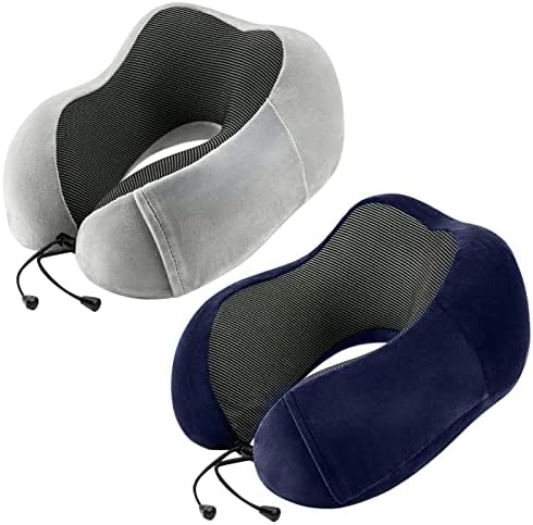 urnexttour Travel Pillow for Airplane-2 Pack Memory Foam Neck Pillows, Soft & Support Travel Pillow for Travelling, Sleeping Rest, Car, Train and Home Use (Grey&Blue)